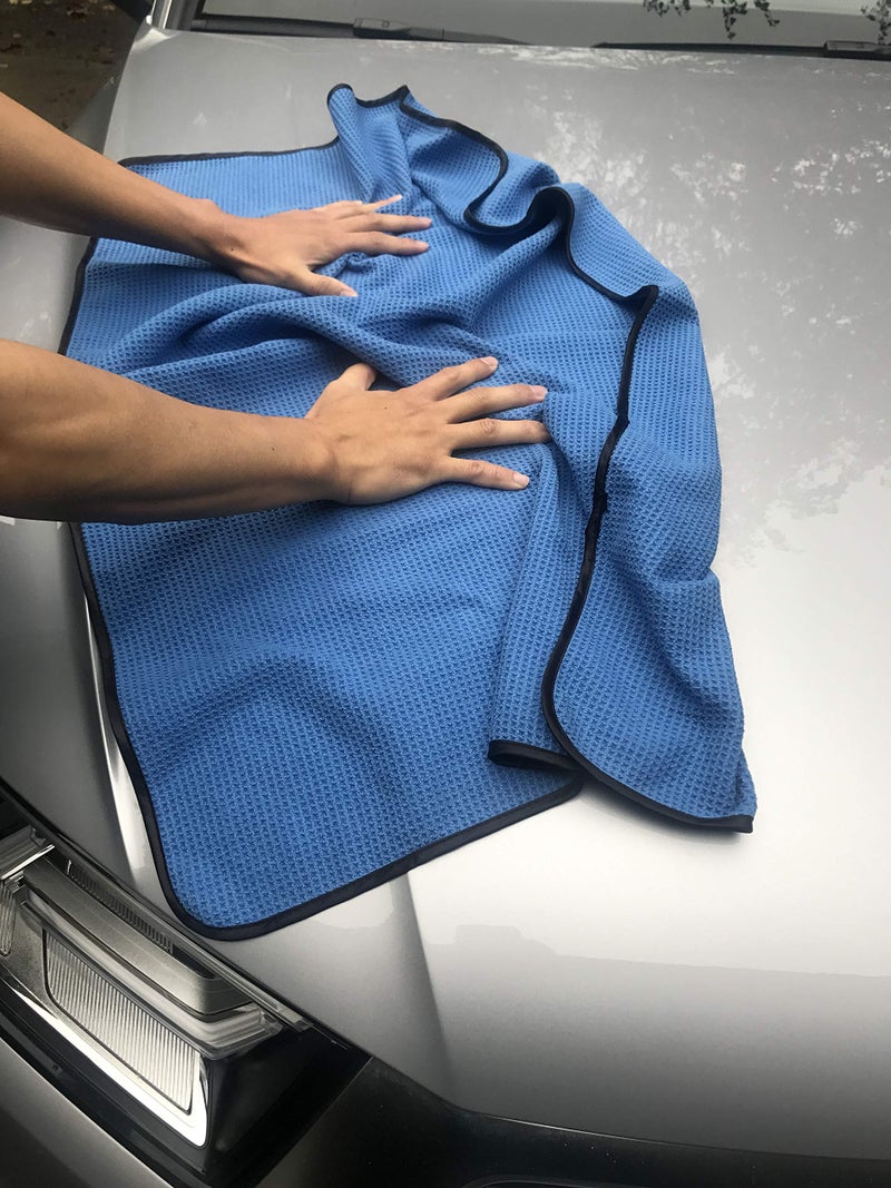 POLYTE Elite Microfiber Drying Towel (25x36, 2 Pack, Waffle, Blue) - Image 4